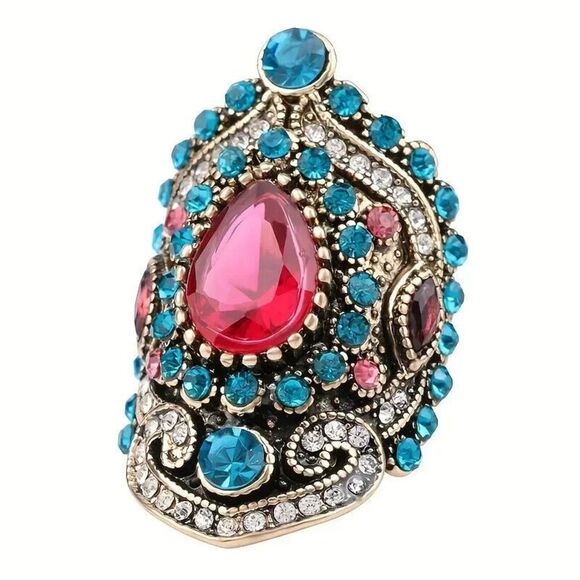 New Equisite Vintage Faux Ruby Ring, Sparkling Gorgeous Rhinestone Decor Ring. - Picture 4 of 4